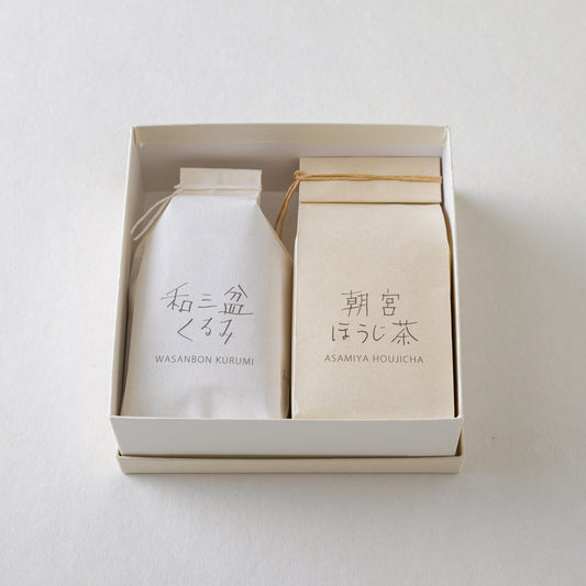 和三盆くるみ 1袋 ・ tea ほうじ茶 1袋(化粧箱入)